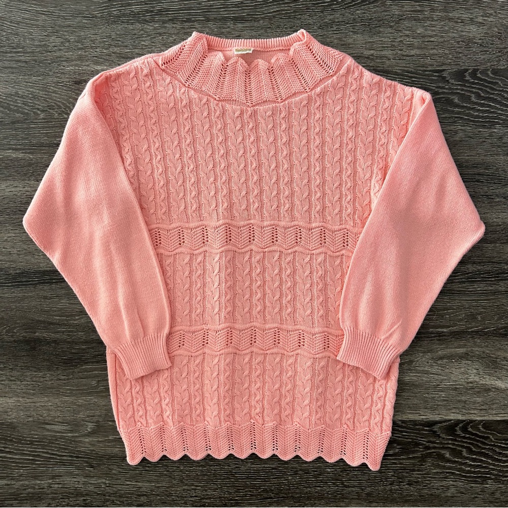 Vintage Idea Fashion Peach Pink Cable Knit Wool Blend Sweater Made in Italy XL ?